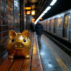 piggy bank on a railway station
