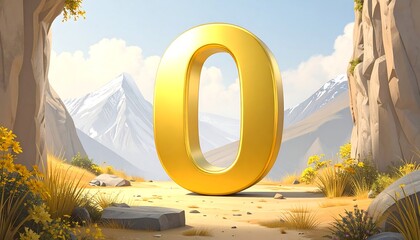 Golden zero in a mountain landscape