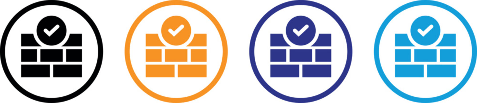 Four circular icons of building blocks with checkmark for security and completion vector