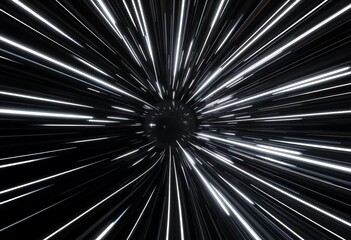 White anime speed lines streak across a black radial background, simulating light-speed motion,   power,   blur