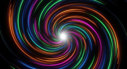 Vibrant light trails swirling around a central point of light, creating a mesmerizing effect