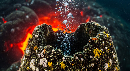 Underwater Volcano Vent with Bubbles and Lava Glow, Anilao, Philippines