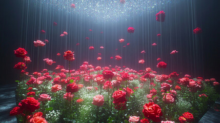 red poppies on a green background