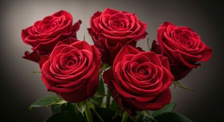 Obraz premium Crimson Roses Array: An Elegant Arrangement on a Dark Background, Floral still life