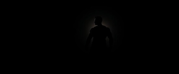 Silhouette of a powerful figure against a stark black backdrop, professional, strategy