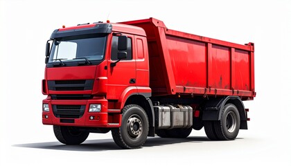 A red dump truck stands against a white backdrop&mdash;evoking weight, utility, and latent force. A minimalist metaphor for burden and the choreography of industrial movement and release.