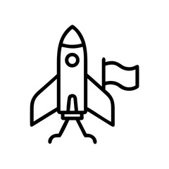 A black and white rocket with a flag on it, symbolising adventure and future exploration. This image represents the spirit of innovation, travel and limitless possibilities