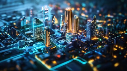 Imagining future cityscapes with glowing digital infrastructure a fusion of nature and technology in soft focus and