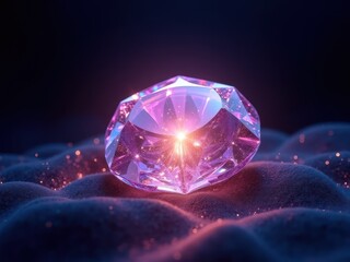 Fototapeta premium A stunning pink diamond glimmers on a textured surface, surrounded by a soft, ethereal glow