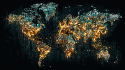 Gold price surge concept with glowing world map digital art showing global economic growth and wealth