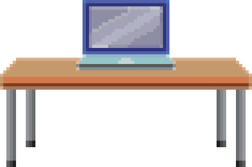 Notebook computer placed on a desk, pixel style
