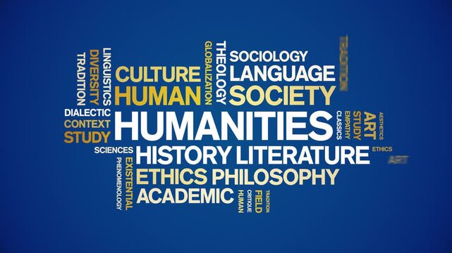 Humanities animated word cloud-text design animation tag kinetic typography seamless loop.