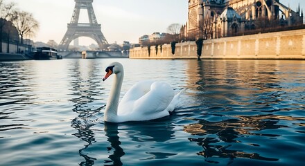 Parisian Swan Majestically on Seine.