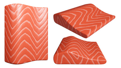 Salmon fillet isolated on white background. Abstract salmon meat on orange background with stripes salmon line art. Japanese Restaurant, website, banner, packaging. 3d render
