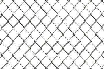 Metal fence mesh, pattern of steel wire grid isolated on white background. realistic background with aluminum grate for jail enclosure, safety barrier, cage, 3d render
