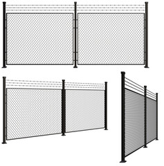 Metal wire mesh fence isolated on white background. steel security barrier for prison, military boundary, cage, protection enclosure, 3d render
