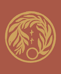 Raw hand drawn badge logo for craft style featuring natural object stylized with imperfect line art