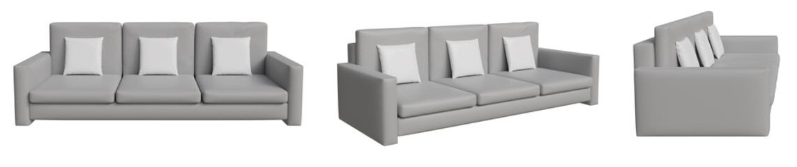 grey modern sofa isolated on white background , minimalist, furniture, living room, 3d render
