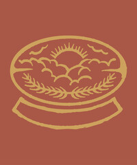 Raw hand drawn badge logo for craft style featuring natural object stylized with imperfect line art