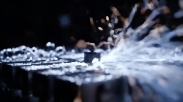 Mesmerizing macro shot of water, spark, and metal interaction, showcasing precision and power