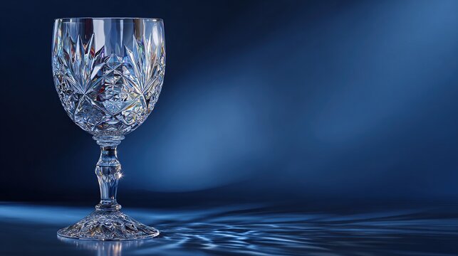 Elegant crystal wine glass on dark blue backdrop - Powered by Adobe
