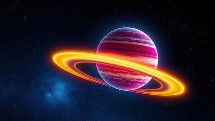 A colorful planet with glowing rings floating in deep space, evoking cosmic wonder and mystery.
