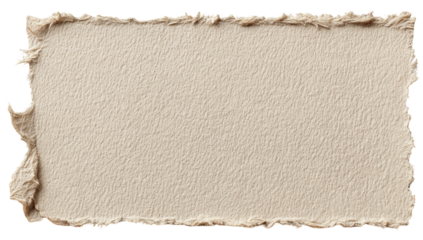 A rectangular, light beige, textured piece of paper with frayed edges