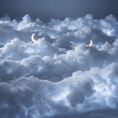 Winter Dreamscape Crescent Moons, Snowflakes, and Sparkling Clouds