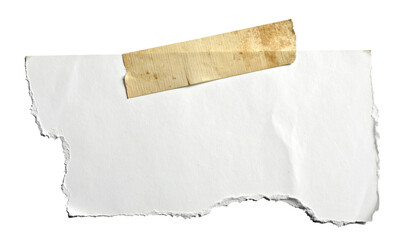 A torn piece of white paper with a tan adhesive tape