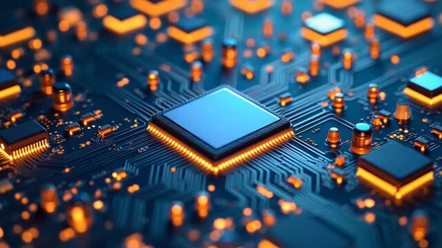 AI-powered Arm CPU Circuit board. Central Computer Processors concept Technology background.