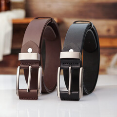 Men's belt made of premium genuine leather, clip and stitch model
