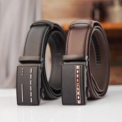 Men's belt made of premium genuine leather, clip and stitch model