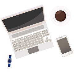 机の上のパソコンとスマホ