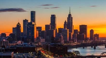 Fototapeta premium New York City Skyline at Sunset with Empire State Building.