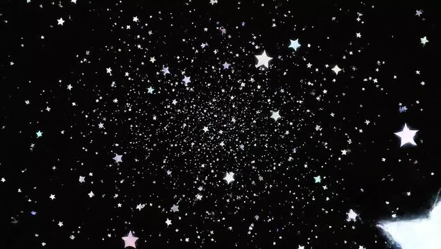 Glittering white star particles moving in a dense celestial cluster, an enchanting animated background of a night sky