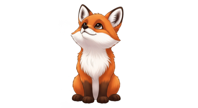 Animated fox cub gazes hopefully upward