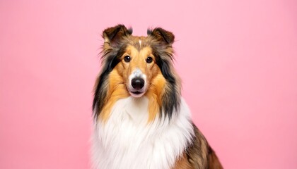 Fototapeta premium Portrait of a Collie against a pink background