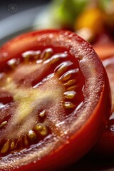 Macro Close-up of Freshly Sliced Tomato, Ideal for Culinary Backgrounds and Healthy Eating Concepts