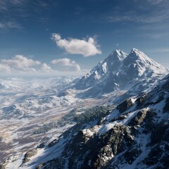 Snowy Mountain Range Under Bright Blue Sky Landscape