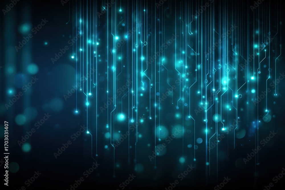 Poster abstract technology background with glowing lines and bokeh effect, ideal for digital solutions and 