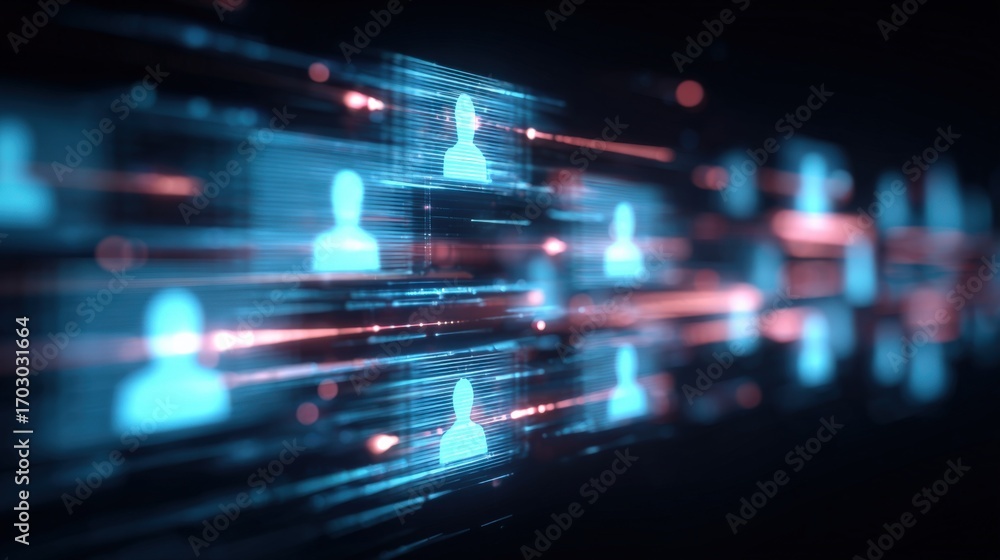 Poster digital network visualization: abstract representation of interconnected profiles in a modern techno