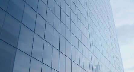 Obraz premium Modern Glass Facade, Architectural Detail, Building Exterior, Blue Glass Panels, Urban Design, Contemporary Architecture, Geometric Pattern, Business, Corporate, Office Building, Cityscape, Skysc