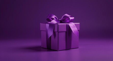 Fototapeta premium Purple Gift Box with Ribbon, Present, Celebration, Holiday, Birthday, Anniversary, Surprise, Package, Luxury, Elegant, Festive, Special Occasion, Gift Wrapping, Bow, Decor, Design, Studio Shot, P