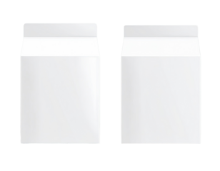 Two identical white rectangular containers, possibly for food or drinks, with a folded top flap