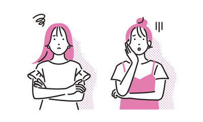 悩む若い女性セット