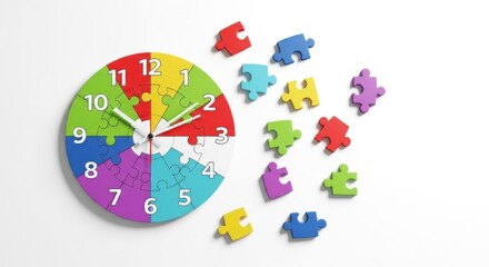 Colorful Puzzle Clock Concept for Time Management and Educational Games