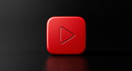 Red Play Button Icon, 3D Render, Digital Media, Video Streaming, Multimedia, Technology Symbol, Abstract Background, Graphic Design Element, Play Icon, Square Button, Red Button, Modern Interface