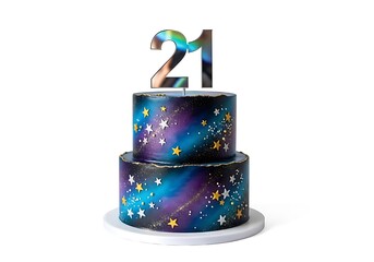 21st birthday galaxy theme two tier cake