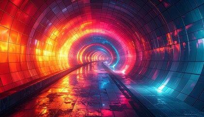 Vibrant, colorful tunnel with glowing panels