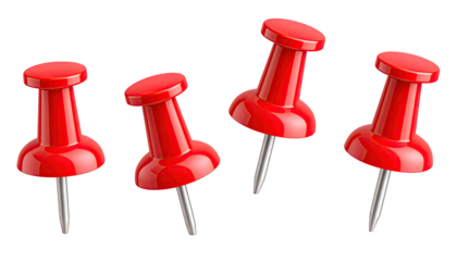 Four bright red pushpins, angled and spaced, against a black background